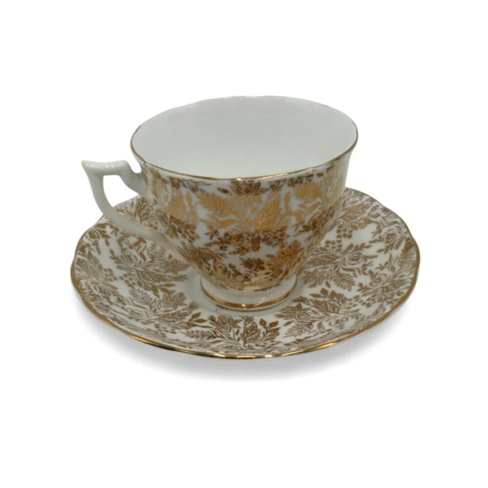 MELBA Tea CUP and Saucer Set Gold Floral Pattern England Vintage